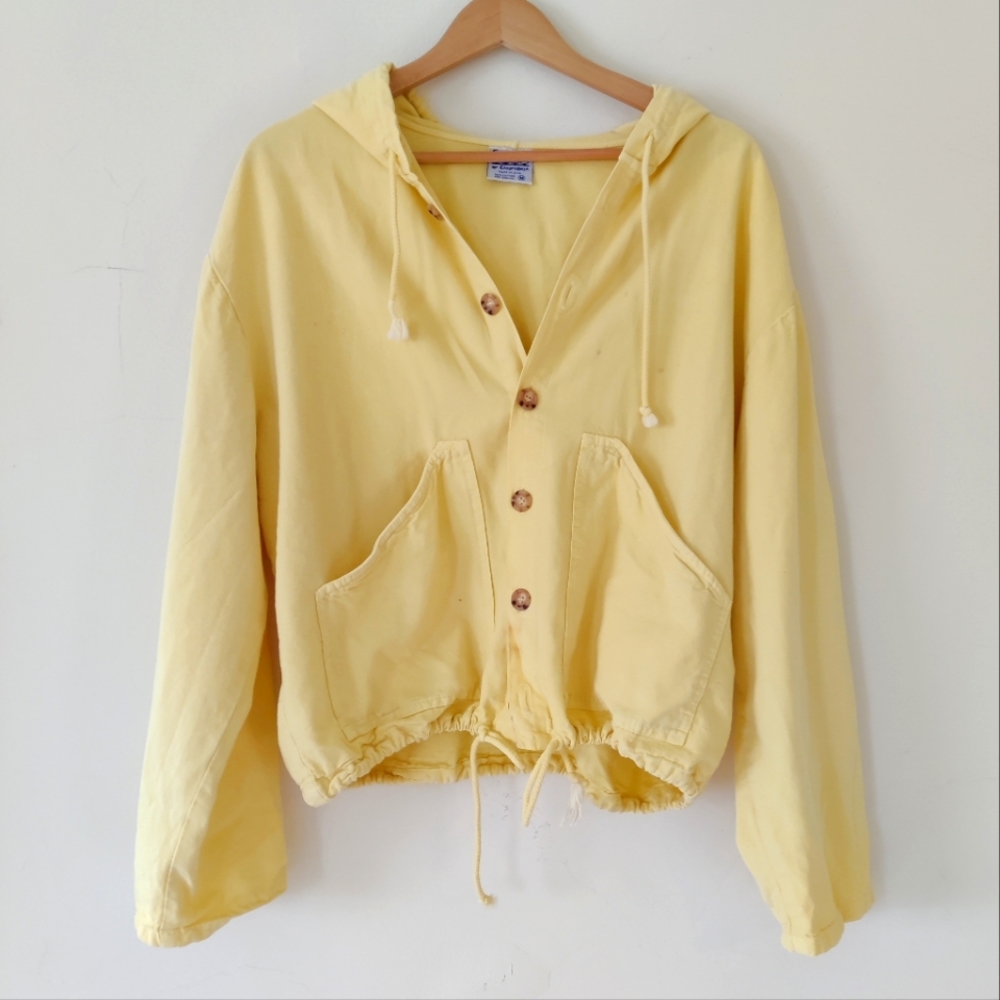 Vintage Yellow Sea Breeze Cotton Hooded Jacket S